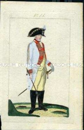 Uniformdarstellung, Offizier des Kürassier-Regiments K 1 in Gala-Uniform, Königreich Preußen, 1789, Tafel aus: Horvath: Preussische Armee-Uniformen unter der Regierung Friedrich Wilhelm II.