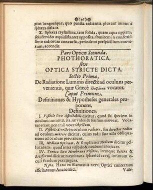 Pars Opticæ Secunda, Phothoratica, sive Optica Stricte Dicta.