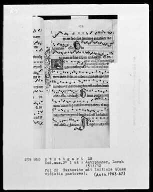 Antiphonarium (Benediktinerhandschrift) — Initiale Q(uem vidistis pastores), Folio 22recto