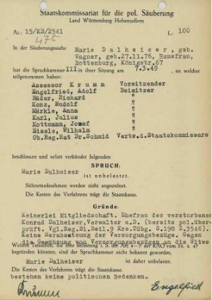 Dalheiser, Marie, geb. Wagner