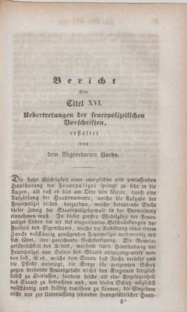 Bericht über Titel XVI. Uebertretungen der feuerpolizeilichen Vorschriften