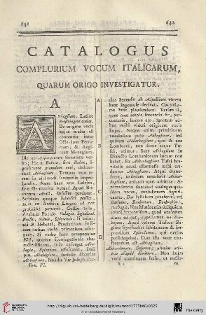 Catalogus complurium vocum Italicarum, quarum origo investigatur