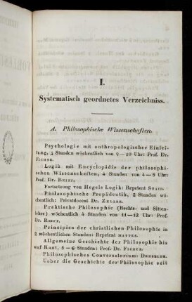 3-15, I. Systematisch geordnetes Verzeichniss