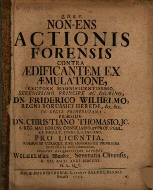 Non-Ens Actionis Forensis Contra Ædificantem Ex Æmulatione