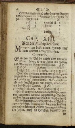 Cap. XIII. Von der Multiplicatione