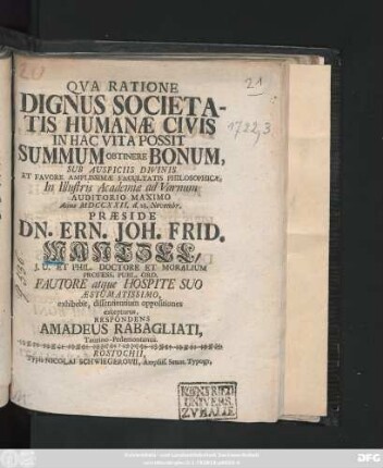 Qva Ratione Dignus Societatis Humanæ Civis In Hac Vita Possit Summum Obtinere Bonum