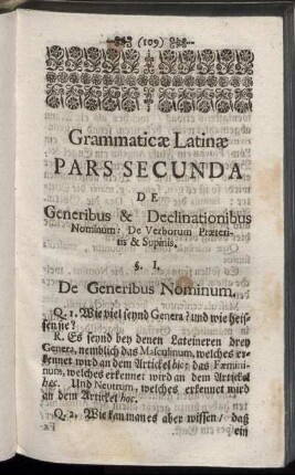 Pars Secunda De Generibus & Declinationibus Nominum: De Verborum Præteritis & Supinis