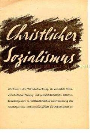 Propagandaschrift der CDU mit der Forderung nach christlichem Sozialismus