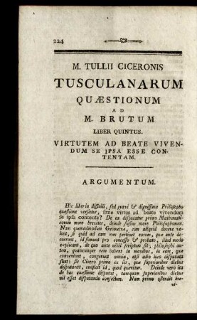 Liber Quintus. Virtutem ad Beate Vivendum se ipsa esse contentam.