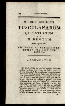 Liber Quintus. Virtutem ad Beate Vivendum se ipsa esse contentam.