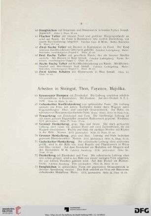 Arbeiten in Steingut, Thon, Fayence, Majolika (Nr. 66-126)