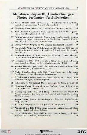 Miniaturen, Aquarelle, Handzeichnungen, Photos berühmter Persönlichkeiten (Nr. 80-149)