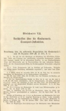 Abschnitt VII. Vorschriften über die Gendarmerie. Transport-Instruktion