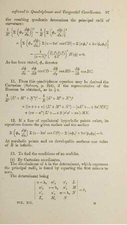 On the principal radii of curvature of a surface, referred to quadriplanar and tangential coordinates. [Fortsetzung].