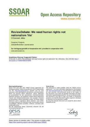 ReviewDebate: We need human rights not nationalism 'lite'