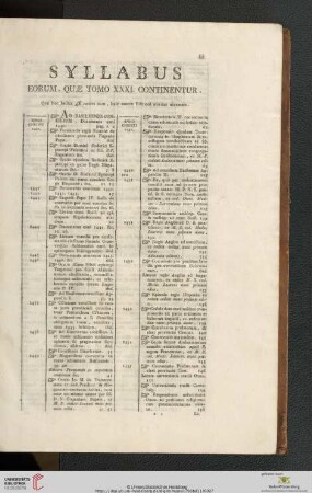 Syllabus Eorum, Quae Tomo XXXI. Continentur