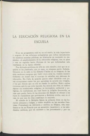 La educación religiosa en la escuela