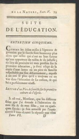 Entretien cinquième. Suite de l'éducation.
