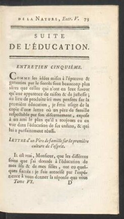 Entretien cinquième. Suite de l'éducation.