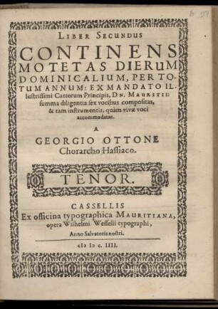 Georg Otto: Liber secundus continens motetas dierum dominicalium ... Tenor