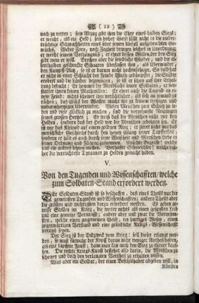 V. Von den Tugenden und Wissenschaften/ welche zum Soldaten-Stand erfordert werden.