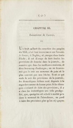Chapitre III. Insouciance de l'avenir