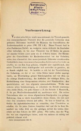 Zentralblatt für Rechtswissenschaft : Monatsschrift des Internationalen Institutes für Bibliographie der Rechtswissenschaft e.V.. [13,a] = Juristischer Litteraturbericht 1884 - 1894. 1896