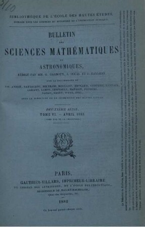 Tome VI. - Avril 1882.