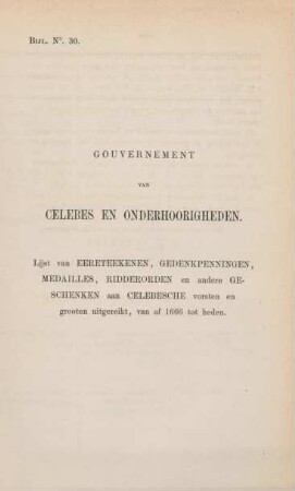 Bijl. No. 30. Gouvernement van Celebes en onderhoorigheden