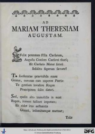 Ad Mariam Theresiam Augustam.