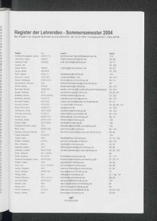 Register der Lehrenden - Sommersemester 2004