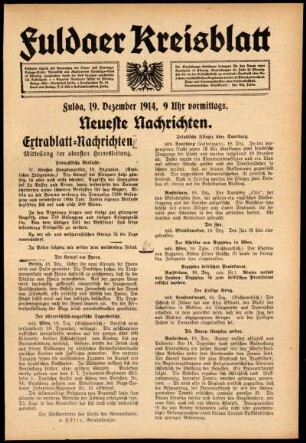 Erste Ausgabe vom Samstag, den 19. Dezember 1914.