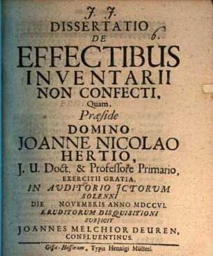 Dissertatio De Effectibus Inventarii Non Confecti