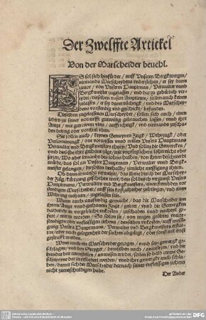 Der Zwelffte Artickel. Von der Marscheider bevehl.