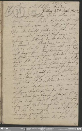 Eigenh. Brief von Charlotte Ernst an August Wilhelm von Schlegel, Pillnitz, 24.09.1824