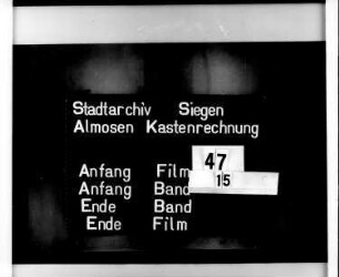 Almosenkastenrechnung der Stadt Siegen der Kastenmeister (Hermann Bierchen und Thomas Gotschalck)