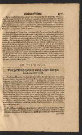 De Transfugis. Von Feldtflüchtigen und unachtsamen Kriegesleuten und ihrer straff.