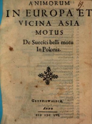 Animorum In Europa Et Vicina Asia Motus : De Suecici belli motu In Polonia