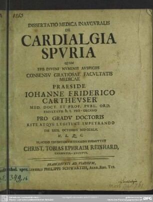 Dissertatio Medica Inauguralis De Cardialgia Spuria