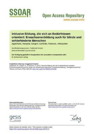 Inklusive Bildung, die sich an Bedürfnissen orientiert: Erwachsenenbildung auch für blinde und sehbehinderte Menschen
