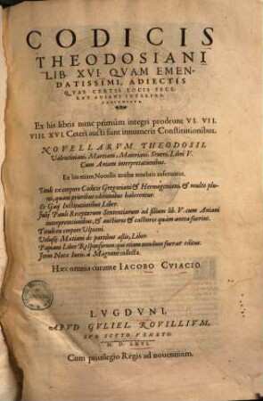 Codicis Theodosiani lib. XVI.