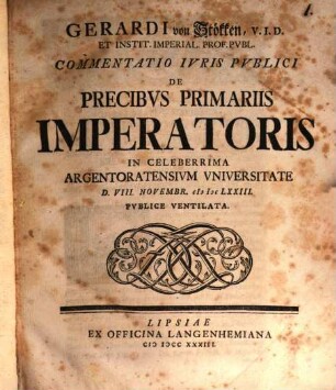 Commentatio iuris publici de precibus primariis imperatoris
