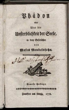 Phädon oder über die Unsterblichkeit der Seele : in drey Gesprächen