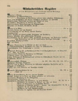 Alphabetisches Register zu dem Gesetzblatte von 1858 und dessen Anhange