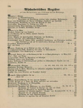 Alphabetisches Register zu dem Gesetzblatte von 1858 und dessen Anhange