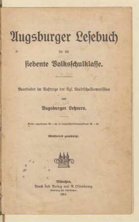 Augsburger Lesebuch für die siebente Volksschulklasse