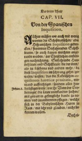 Cap. VII. Von der Spanischen Inquisition.