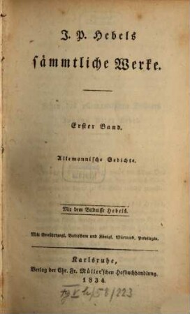J. P. Hebels Sämmtliche Werke, 1. Allemannische Gedichte