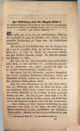 Zur Erklärung vom 15. August 1845 : in besonderer Beziehung auf den Aufsatz eines Theils der protestantischen Freunde in der Beilage der Berliner Vossischen Zeitung vom 13. Oktober 1845, überschrieben "Zur Berliner Erklärung"