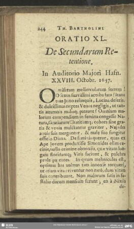 Oratio XL. De Secundarum Retentione